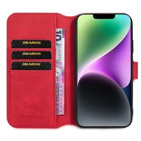 DG-Ming mobilplånbok 3-kort Apple iPhone 14 Max - Röd