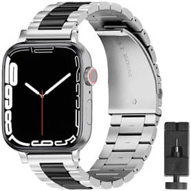 Rannekoru ruostumatonta terästä Apple Watch 7 (45mm) - Hopea/Musta