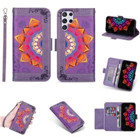 Flower Walletcase 4-card Samsung Galaxy S22 Ultra - Purple
