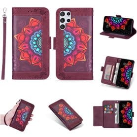 Flower Walletcase 4-card Samsung Galaxy S22 Ultra - Pink