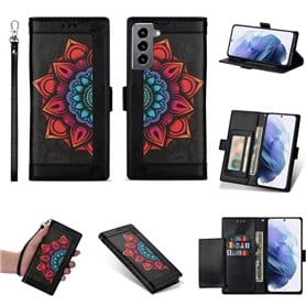 Flower wallet cover 4-kort Samsung Galaxy S22 Plus - Sort